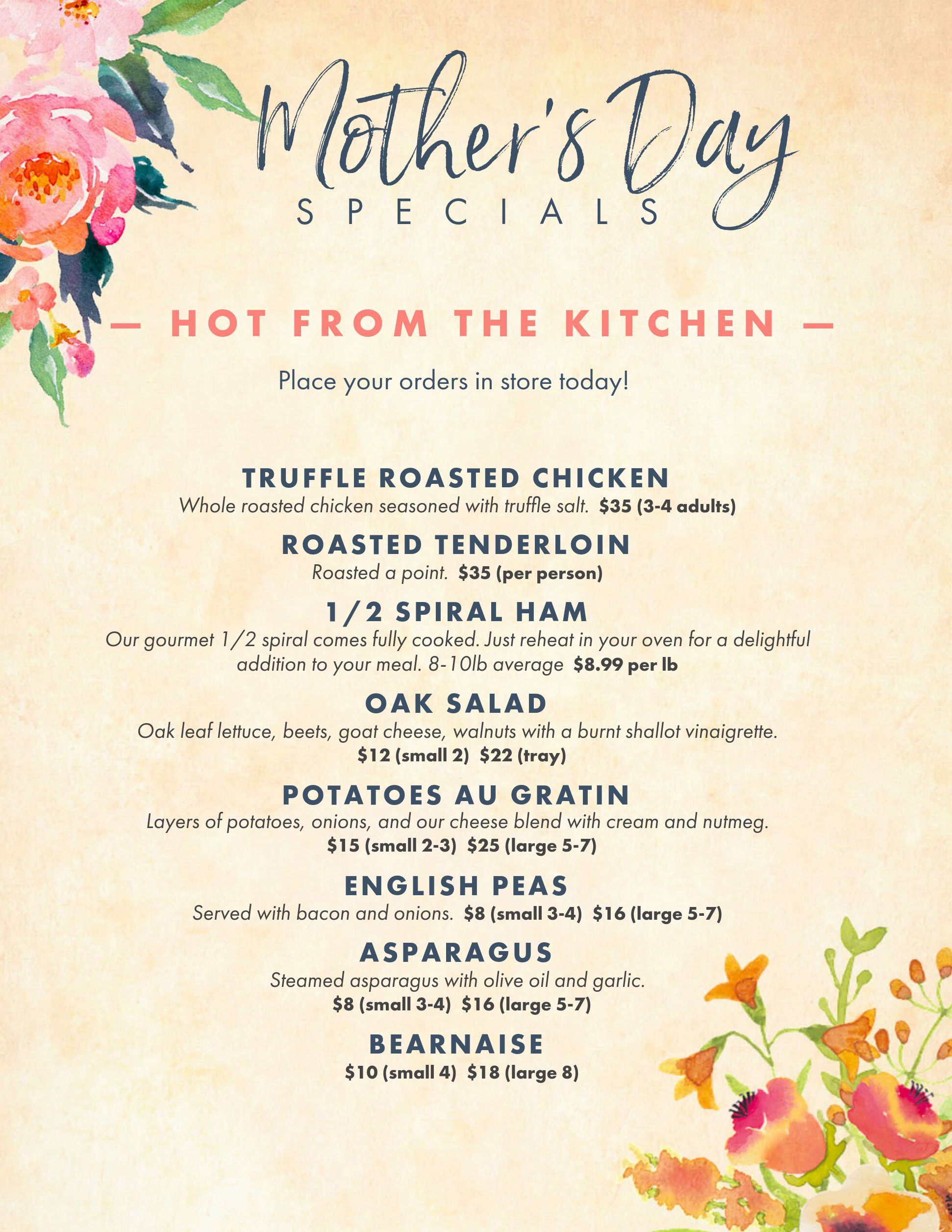 Old Greenwich Butcher Shop - Mothers Day Menu 2022